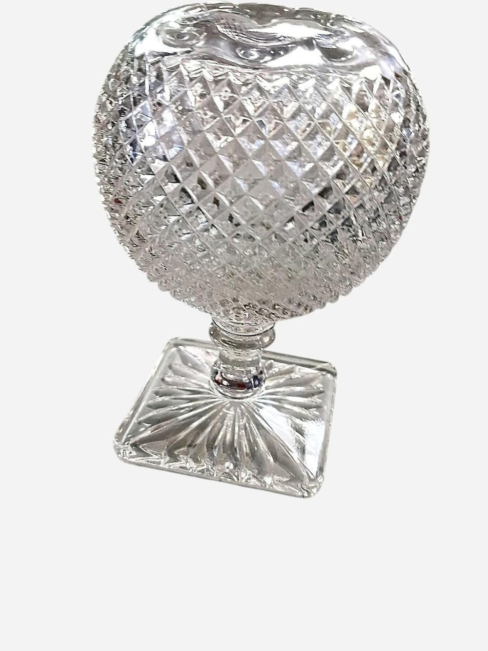 Antique Westmoreland  Glass  Ivy  Round  Ball‎  Diamond Cut - Clear Crystal Look